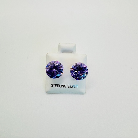 Jewelry - Brand New 10mm Lavender Round CZ Stud 925 Sterling Silver Earrings